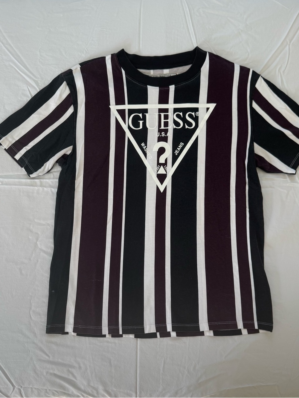 GUESS Originals Striped Logo T-Shirt Men’s Size S Multicolor Retro Triangle Logo
